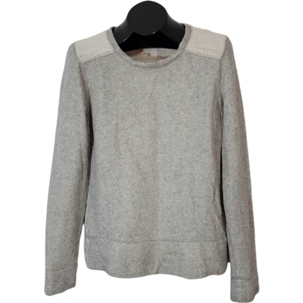 Lou & Gray Grey White Crewneck Wide Stitch Color Block Relaxed Fit Sweater S